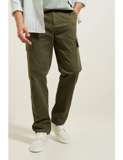 Pantalon cargo droit uni - Vert kaki