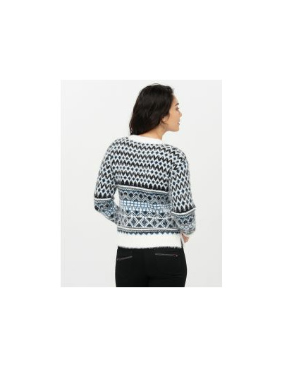 Pull jacquard bleu blanc