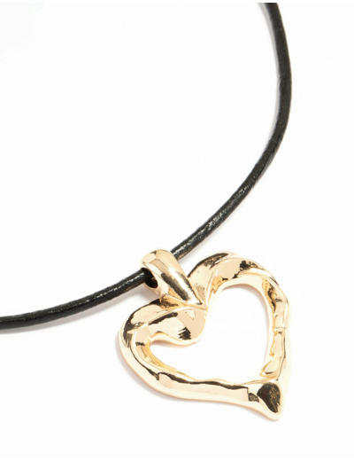 Gold Molten Heart Cord Pendant Necklace