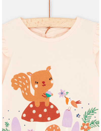 T-shirt guimauve à motifs animaliers et nature pour bébé fille