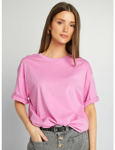 T-shirt oversize uni manches courtes - ROSE