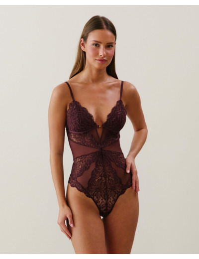 Body triangle en dentelle push-up marron