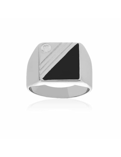 Chevalière CLEOR en Argent 925/1000 Blanc et Onyx