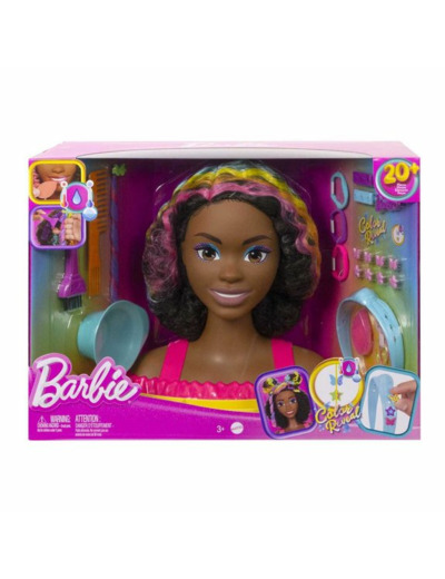 Barbie Ultra chevelure - Tête à coiffer brune avec mèches arc-en-ciel