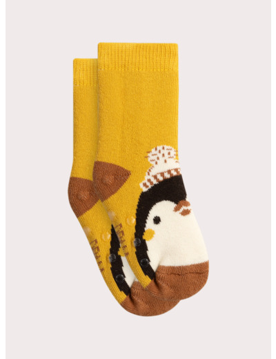 Chaussettes jaunes à motif pingouin antidérapantes