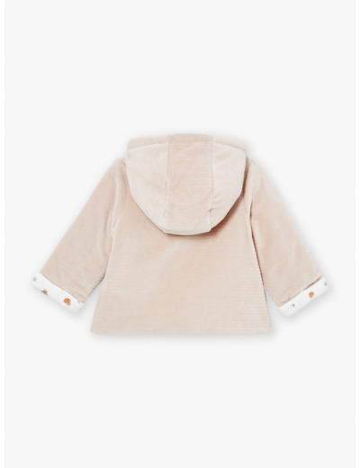 Veste de naissance à capuche beige en velours