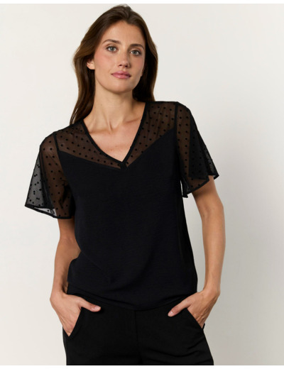 Blouse manches courtes unie NOIR Femme