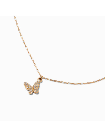 Collier à pendentif papillon pavé en acier inoxydable couleur dorée