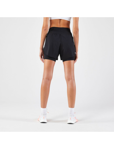 Short 2 en 1 running & trail longue distance femme - kiprun run 900 ultra noir