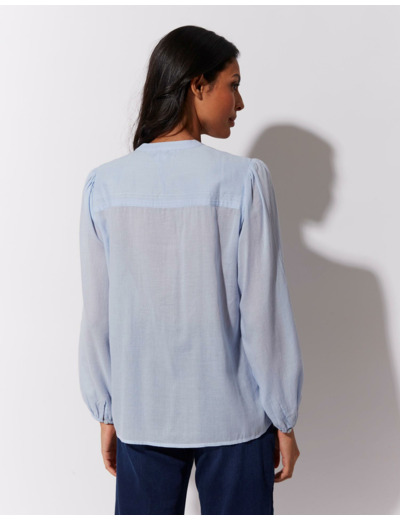 Blouse manches longues unie BLEU CIEL Femme