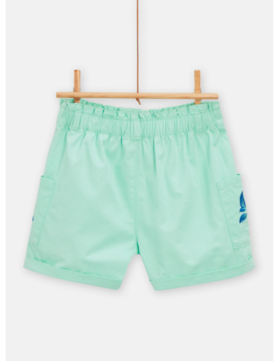 Short vert d'eau avec broderies fleuries pour fille