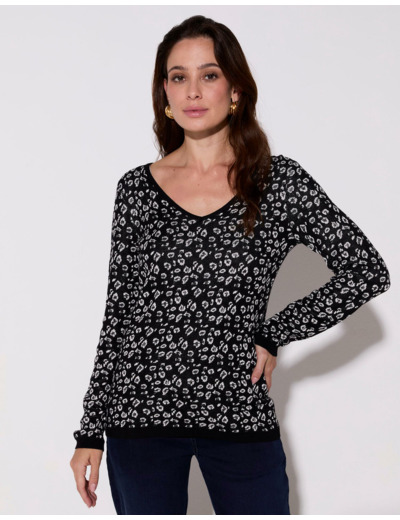 Pull fin jacquard NOIR Femme