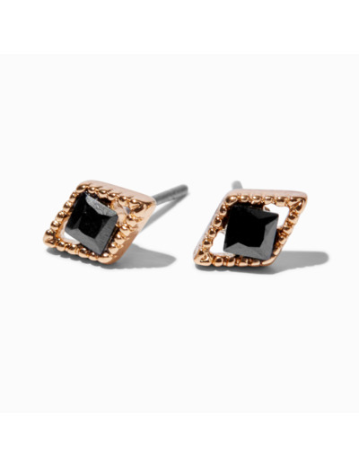 Clous d'oreilles faux diamant noir en zircon cubique couleur dorée