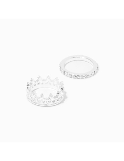 Bagues de phalange couronne avec strass couleur argentée - Lot de 2