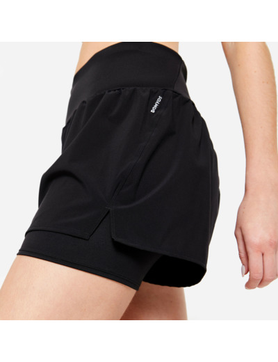 Short 2 en 1 Fitness Cardio Femme Noir