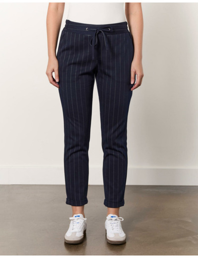 Pantalon 7/8 cigarette rayé MARINE Femme