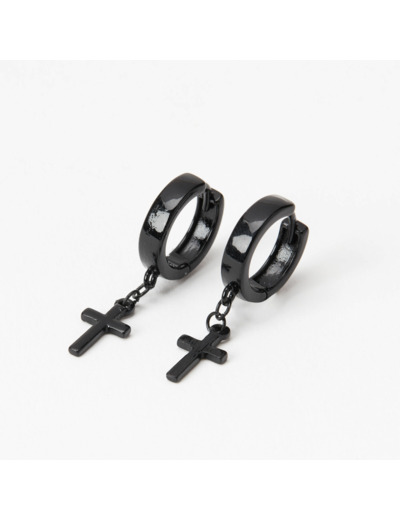 Boucles d’oreilles huggies croix 15 mm noires