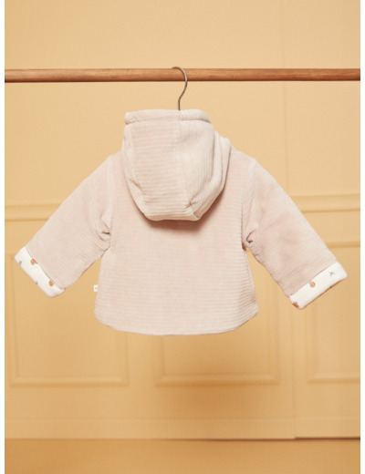 Veste de naissance à capuche beige en velours