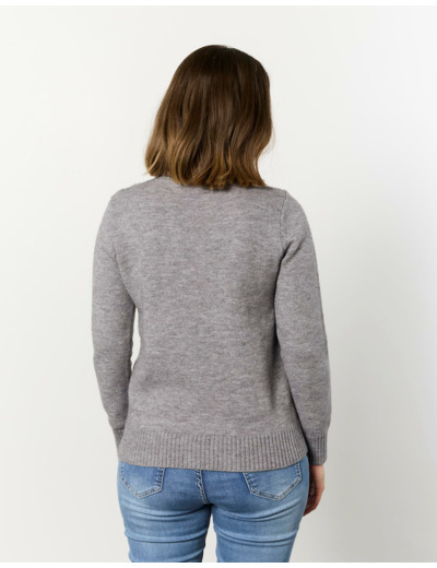 Pull épais uni décoré GRIS Femme