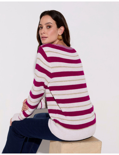 Pull marinière contenant de la laine rayé FUCHSIA Femme