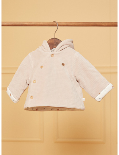 Veste de naissance à capuche beige en velours