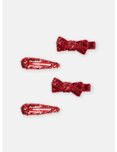 Lot de 4 barrettes rouge brillantes pour fille