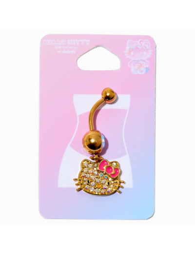 Barre de nombril breloque strass rose 1,6 mm en acier inoxydable couleur dorée en exclusivité chez Claire's Hello Kitty® 50e anniversaire