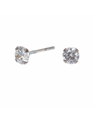 Clous d'oreilles en argent avec strass rond en zircon cubique - 4 mm