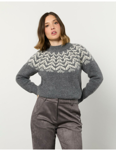 Pull épais jacquard GRIS Femme