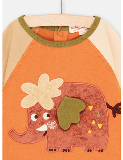 T-shirt brique et beige à animation éléphant pour bébé garçon