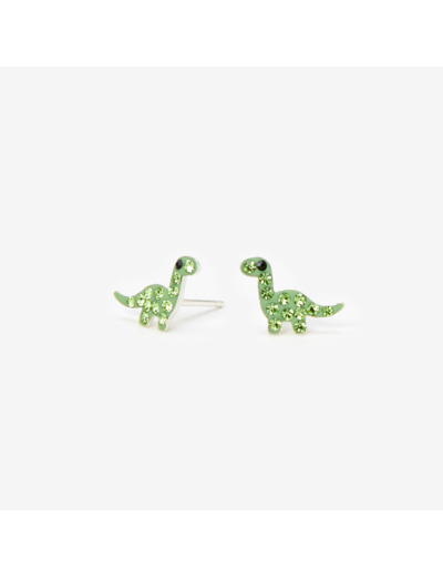 Clous d'oreilles dinosaures strass en argent - Vert