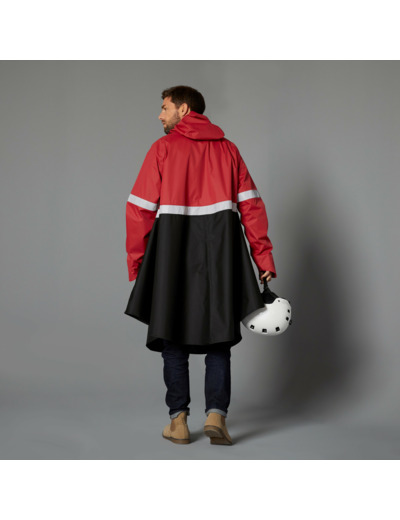 PONCHO PLUIE VISIBILITE NUIT VELO VILLE 540 NOIR ROUGE