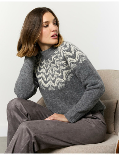 Pull épais jacquard GRIS Femme