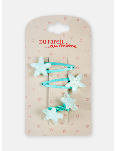 Lot de 2 barrettes clips et un élastique pour fille