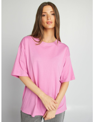 T-shirt oversize uni manches courtes - ROSE