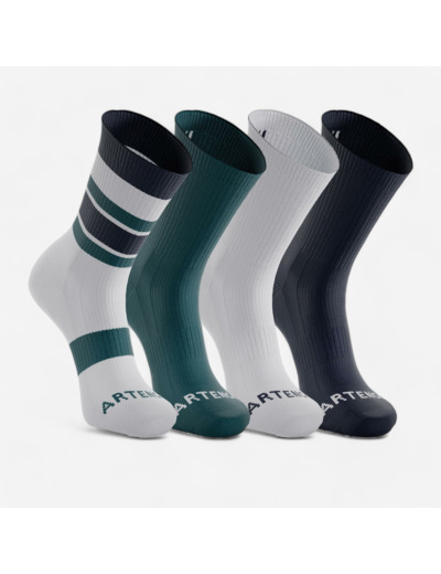 Chaussettes de tennis hautes artengo rs 300 motif bleu, vert et bleu lot de 4