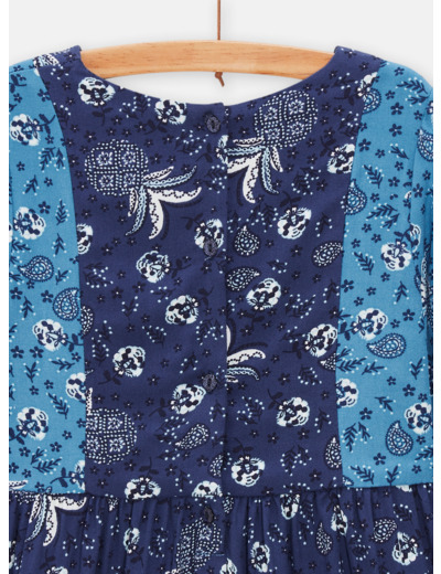 Robe bleue imprimée façon patchwork pour fille