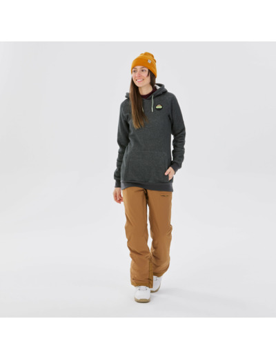 Sweat de snowboard à capuche 1/2 zip chaud et confort femme, gris