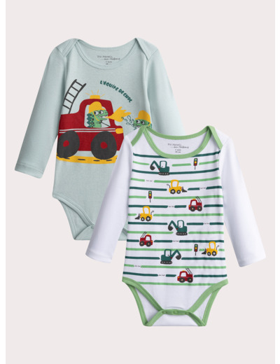 Lot de 2 body manches longues à motif tracteur pour bébé garçon