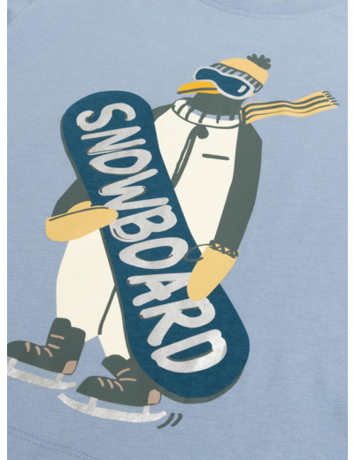 T-shirt bleu ciel animation pinguin pour garçon