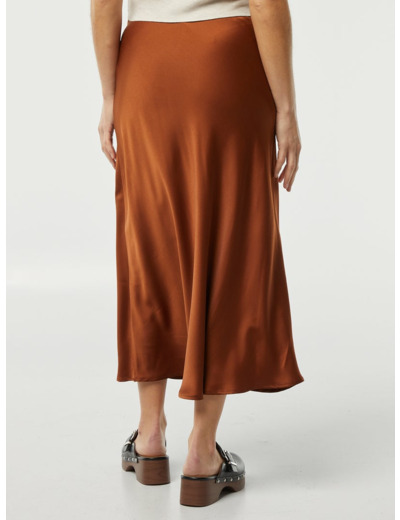 Jupe midi en satin - Marron