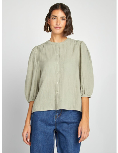 Blouse brodée en gaze de coton - Kaki