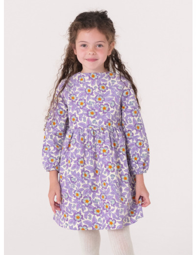 Robe en velours côtelé imprimé violet fleuri pour fille