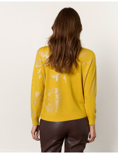 Pull fin imprimé à fleurs JAUNE Femme