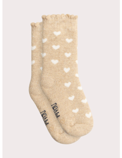 Chaussettes chaudes beige antidérapantes à motif cœur pour bébé fille