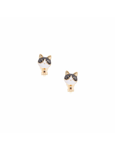 Boucles d’oreilles à clip chat couleur dorée