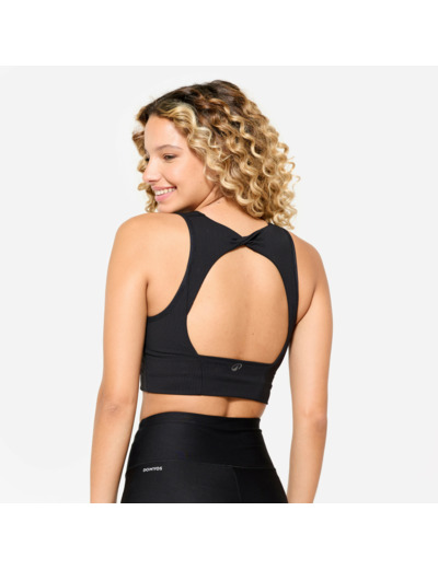 Brassière crop top effet dos nu maintien medium Femme - Noir