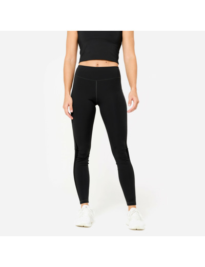 Legging de fitness taille haute et respirant femme avec empiècement mesh, noir