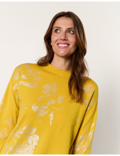 Pull fin imprimé à fleurs JAUNE Femme