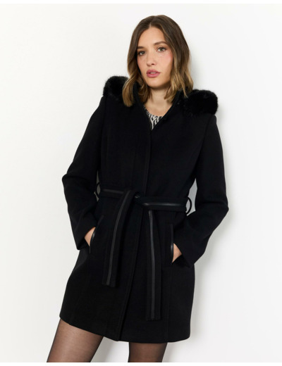 Manteau mi-long uni NOIR Femme